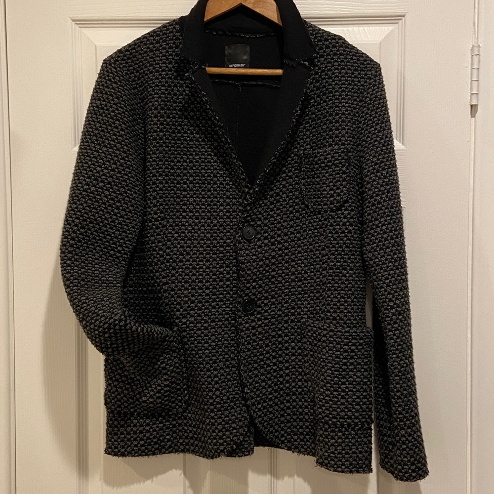 Men's Black Grey Textured Knit Blazer